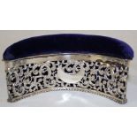 Victorian silver mounted crescent shape box with pin cushion lid Sheffield 1898 by James Dixon &