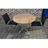 Granite top circular table and 2 chairs