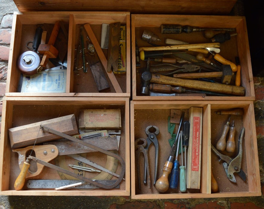 Pine cabinet maker's chest with tools - Image 2 of 4