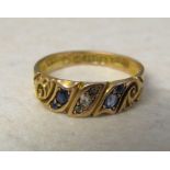 Victorian 15ct gold sapphire and diamond ring Chester 1899 size M weight 2.4 g