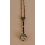Edwardian tested as gold (possibly 15ct) aquamarine & seed pearl pendant on chain weight