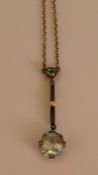 Edwardian tested as gold (possibly 15ct) aquamarine & seed pearl pendant on chain weight