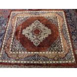 Victorian tablecloth on red ground size approximately 165.5cm x 168.5cm