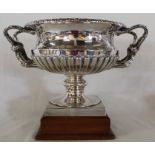 Large silver footed bowl in the style of The Warwick Vase made by Walker and Hall, Sheffield 1916,