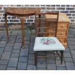 Pine bedside cabinet, bedroom chair & demi-lune table