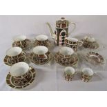 Royal Crown Derby imari pattern 1128 coffee pot, milk jug, 5 large cups, 1 fluted cup, 1 tea cup,