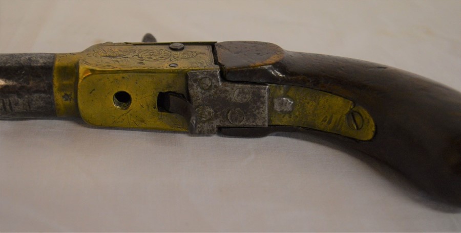 19th century percussion cap large bore pistol overall length 31cm with repair & missing trigger - Image 2 of 3