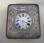 White metal goliath pocket watch D 6.5 cm in an silver Art Nouveau fronted travel case Birmingham