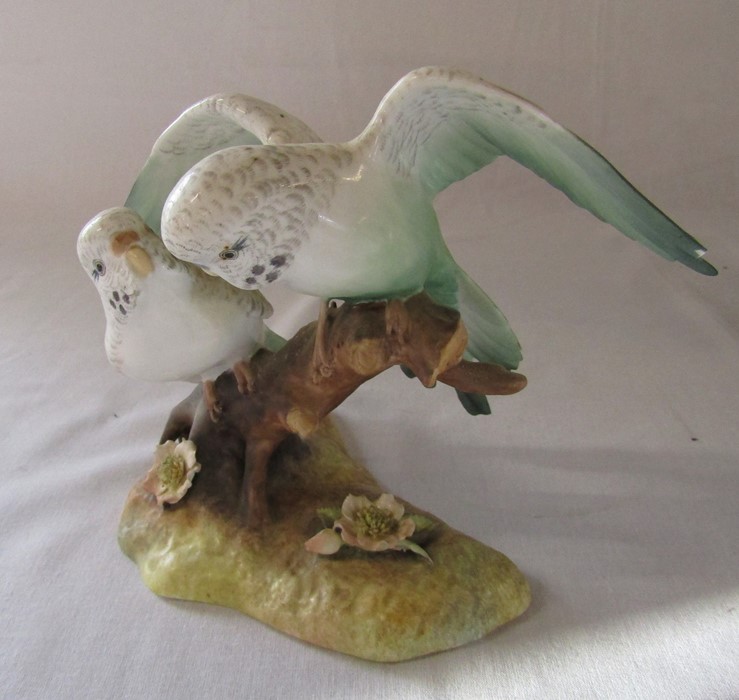 2 boxed Royal Crown Derby birds - yellow budgerigar group signed K Wood and green budgerigar group - Image 3 of 8