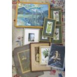 4 framed Cash's silk embroidered pictures, framed oil on board, photographs and prints