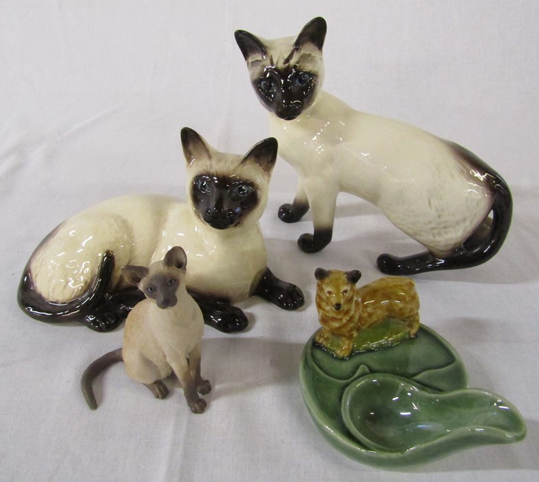 2 large Beswick Siamese cats inc no 1559, Wade pipe stand and an ornamental cat figure