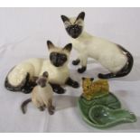 2 large Beswick Siamese cats inc no 1559, Wade pipe stand and an ornamental cat figure