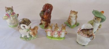 7 Beswick Beatrix Potter undated figurines - Flopsty Mopsy and cottontail, Old Mr Brown, Squirrel