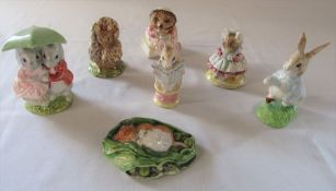 Various Beswick Beatrix Potter figurines from the 1980s  - Mrs Tiggywinkle takes tea 1985, Timmy