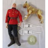 Original vintage Palitoy made Mountie Action man figure with dog and accessories 1960/70s