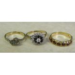 3 9ct gold dress rings with coloured stones size O, P and N total weight 6.5 g