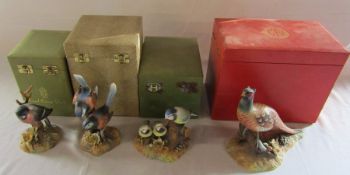 4 boxed Royal Crown Derby birds - fairy wren H 17 cm signed K Wood, bullfinch H 13 cm signed Y
