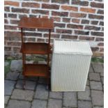 Small mahogany shelf and a Lloyd Loom linen basket