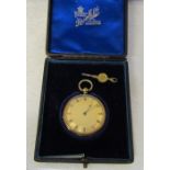 18ct gold fob watch in fitted case, total weight 41.6 g D 4 cm (box - Russells Ltd 18 Church