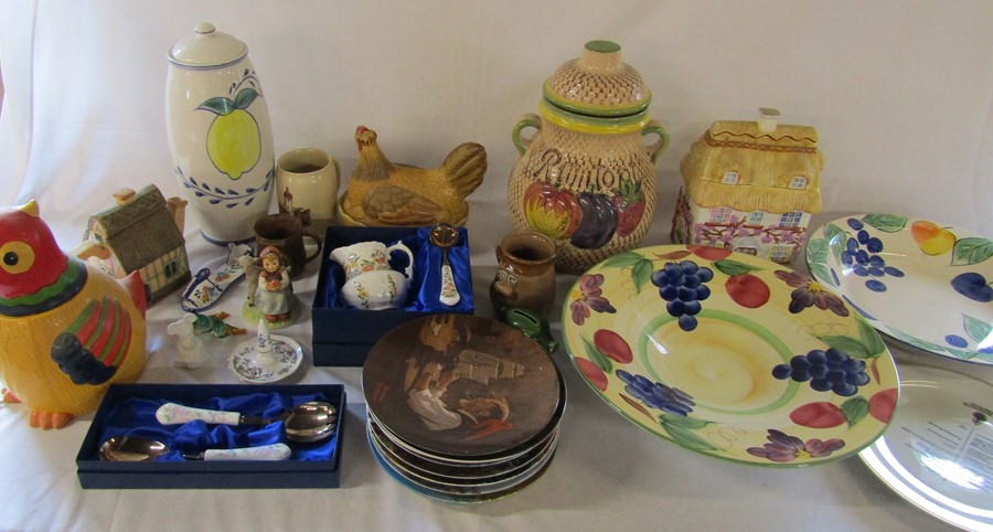 2 boxes of assorted ceramics inc collectors plates, Spode, Rumtopf jar, Aynsley and Hummel