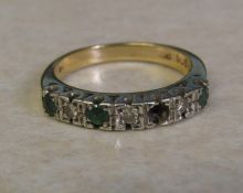 9ct gold diamond and emerald ring (missing one emerald) size O weight 3.7 g