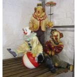 3 clown figures H 71 cm , 44 cm and 40 cm including one by Jun Asilo