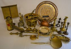 Various items of cooper & brass including fire irons