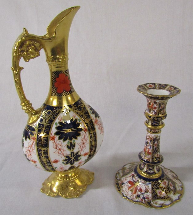 Royal Crown Derby imari pattern 1128 candlestick H 15.5 cm and decorative jug / ewer H 25 cm