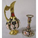 Royal Crown Derby imari pattern 1128 candlestick H 15.5 cm and decorative jug / ewer H 25 cm
