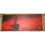 Large oil on board depicting ship by Passeur approx. 52cm x 126.5cm including frame