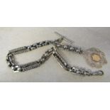 Ornate silver watch chain (marked sterling silver) and fob, fob dated Birmingham 1902, chain