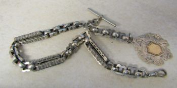 Ornate silver watch chain (marked sterling silver) and fob, fob dated Birmingham 1902, chain