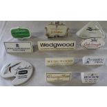 11 ceramic advertising plaques including Wedgwood, Aynsley, Capo di Monte, Colclough, Denby