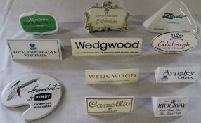 11 ceramic advertising plaques including Wedgwood, Aynsley, Capo di Monte, Colclough, Denby