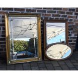 Large gilt framed mirror 107 cm x 76 cm & 2 wooden framed mirrors