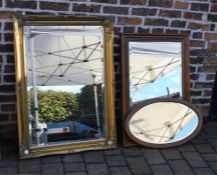 Large gilt framed mirror 107 cm x 76 cm & 2 wooden framed mirrors