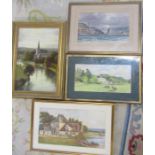 3 framed watercolours by J F Supple, A Weedon and one other & a gilt framed oil on canvas by G