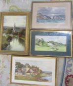 3 framed watercolours by J F Supple, A Weedon and one other & a gilt framed oil on canvas by G