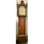 Georgian 8 day longcase clock maker Clay Gainsborough with painted dial & mixed wood case Ht 207cm
