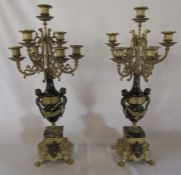 Pair of ornate gilt metal and marble candelabra H 61.5 cm