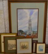Large watercolour of St James Church (103cm by 69cm) by David Cuppleditch with inscription