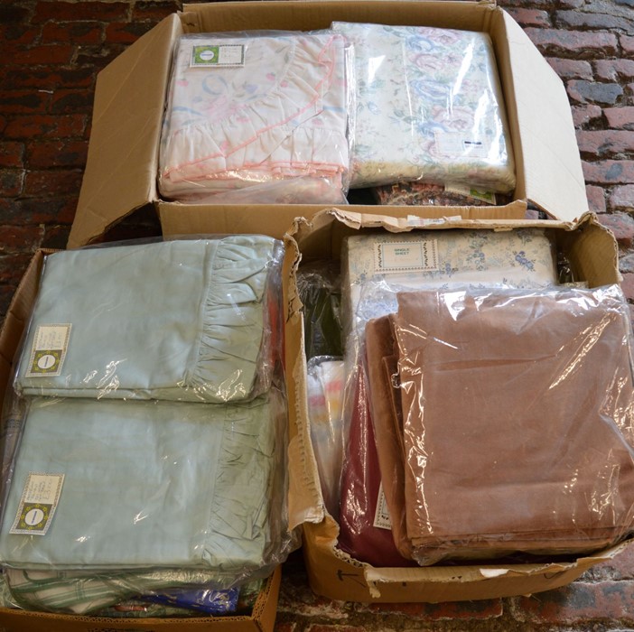 3 boxes of curtains, bed sheets & other linen