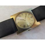 Mens 9ct gold Longines wrist watch with leather strap