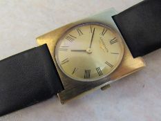 Mens 9ct gold Longines wrist watch with leather strap