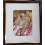 Michael Jenkins - acrylic painting portrait of a reclining female nude initialled MJ 65 cm x 75