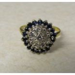 18ct gold diamond and sapphire cluster ring size L/M weight 4.2 g