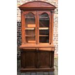 Early Victorian mahogany glazed bookcase cabinet with domed pediment & pilaster mouldings , height