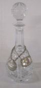 Glass decanter with 2 silver sherry labels Birmingham 1976 and 1985 weight 1.98 ozt