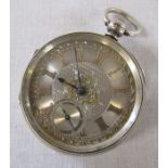 Victorian silver pocket watch with ornate silvered dial Chester 1877