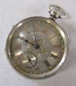 Victorian silver pocket watch with ornate silvered dial Chester 1877